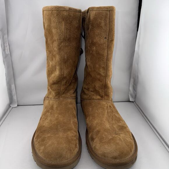 UGG Australia 1010820 Tasman Suede Boots Womens 8M Chestnut Pull On Back Lace - Picture 2 of 13